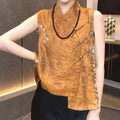 Summer New Chinese Retro Sleeveless Stand Collar Diagonal Placket Frog Button Shirt + Tee