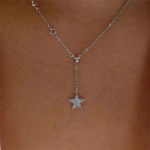 Western Fashionable Personality Simple Adjustable Five-Point Star Pendant Retro Shell Necklace Sensual Clavicle Chain N6444