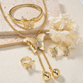 Overseas Bestseller Western Light Luxury 18K Rhinestone Butterfly Pendant Necklace Bracelet Set Earrings Ring India Women Set