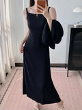 三宅风褶皱高级感夏季女套装2026蝙蝠袖开衫吊带连衣裙搭配一整套