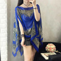Women's Summer Ethnic Retro Chiffon Printed Lightweight Sun-Protection Top + Shawl + - Black