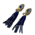 Vintage Accessory Premium vintage Royal Blue Fringe Necklace Earrings Set Jewelry Set Heavy-Duty Luxury Accessory
