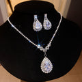 Fashionable Light Luxury Cubic Zirconia Teardrop Stud Earring Necklace Set Simple Design Detail Clavicle Chain Niche Exquisite Accessory Women