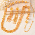 New Middle East Copper Retro Long Style Fringe Round Bead Chain Flower Tassel Jewelry Gold Plated Necklace Earrings Set