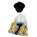 Summer Retro Unique Sleeveless Pleated Shirt + Long Skirt 2-Piece Set