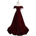 Burgundy Velvet Off-Shoulder Gown - Piano Performance Host Bridal Toasting Dress