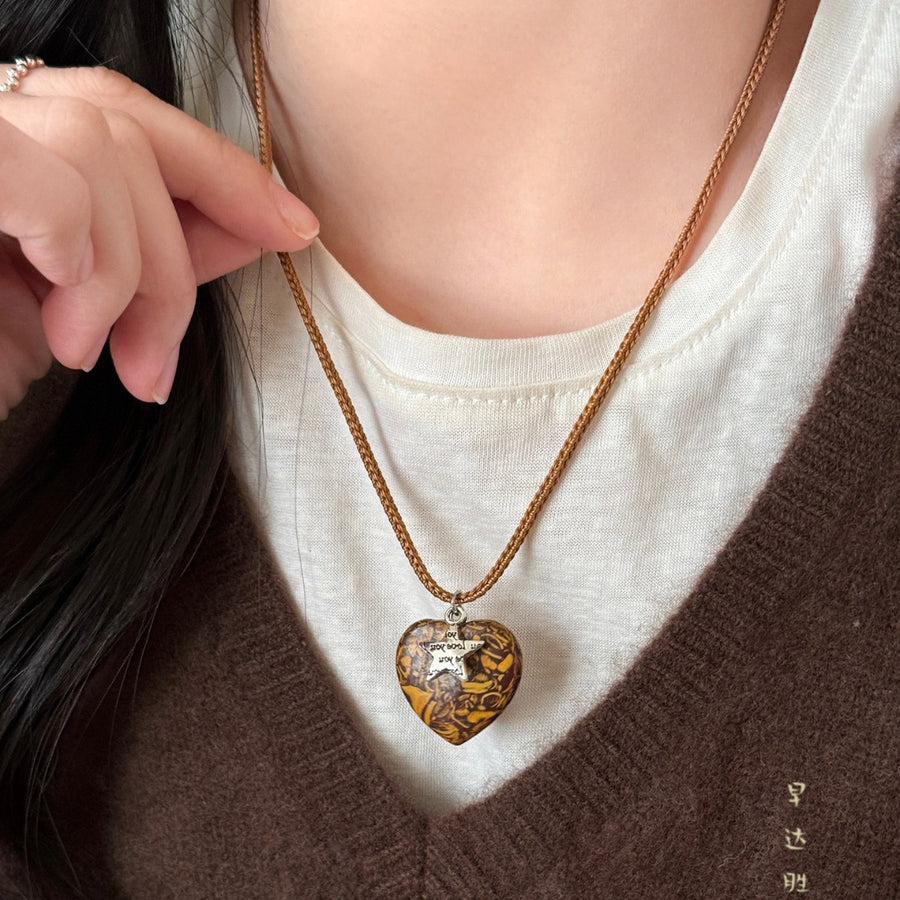 Handwoven Heart and Star Pendant Necklace - view 2