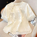 Summer New Chinese Elegant Satin Jacquard Short Sleeve Shirt
