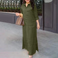 Solid Lapel Long Sleeve Casual Long Dress, 2026