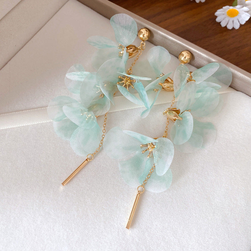 Pearl Flower Rhinestone Tassel Drop Earrings - view 10