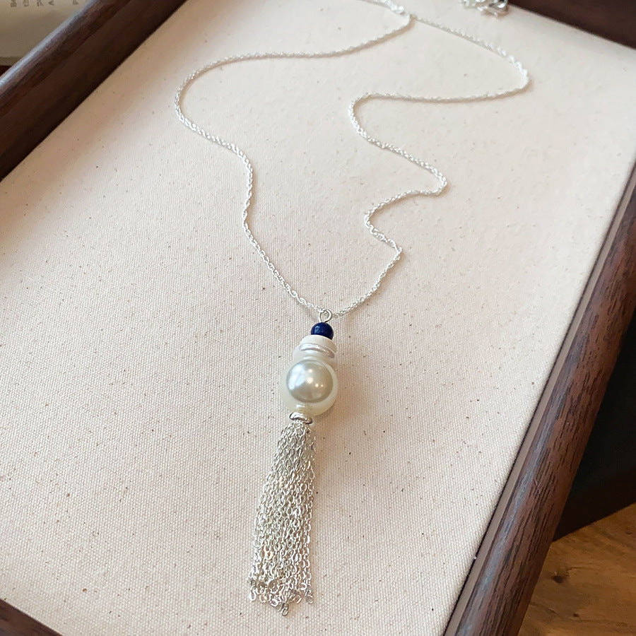 Vintage Stone Glass Pendant Pearl Necklace - view 6