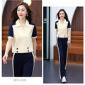 Summer Fashion Designer Short Sleeve Lapel Collar Loose Wide Leg Pants + Top 2-Piece Set