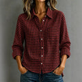 Spring-Summer Casual Long Sleeve Lapel Collar Plaid Loose Shirt