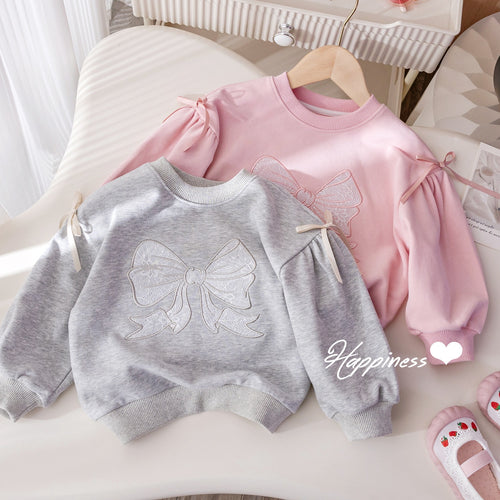 Girls' Lace Bow Embroidery Hoodie - Spring/Fall