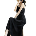 Black Chiffon Camisole Long Dress, Slimming Layering Dress