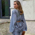 Fall Vacation Tencel V-Neck Tie-Front Ruffle Wide Leg Pants + Top 2-Piece Set