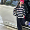 Girls' Wide Stripe Half-Zip Hoodie & Wide-Leg Pants Set