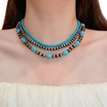 Imit. Turquoise Beaded Necklace Women Light Luxury Niche Wear Jewelry Clavicle Chain Premium French Elegant Choker Accessory