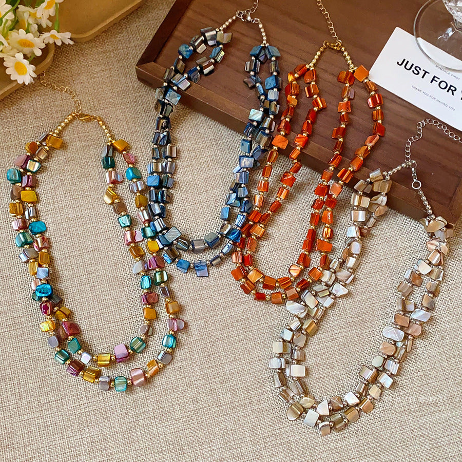 Vintage Double-Layer Shell Beaded Necklace - view 2
