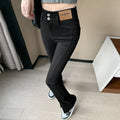 Women's Black Split Hem Micro Flare Jeans