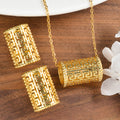 Ancient Greece Retro Bead Gem Fashionable Cutout Carve Engrave Greece Return Pattern Slub Necklace Earrings Set Women New