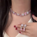 Pink Cubic Zirconia Flower Necklace K Gold Breeze Premium Banquet Clavicle Chain Light Luxury Versatile Luxury Ambient Feel Necklace