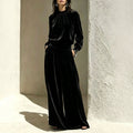 Fall-Winter Casual Slimming Velvet Pleated Wide Leg Pants + Top 2-Piece Set