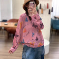 Women's Spring-Summer Casual Fashion Linen Cotton Printed Lightweight Loose Cardigan - Pink