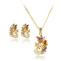 Overseas Western Gem Fashionable Light Luxury Colorful Cubic Zirconia Copper Gold Plated Necklace Stud Jewelry Set Niche Women EU Continent