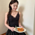 法式吊带夏花瓣蕾丝花边性感蝴蝶美背带罩杯可外穿精致中长款背心