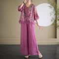 Women's Summer Artistic Retro Printed Wide Leg Pants + Top 2-Piece Set 2026 - Rose Red Set