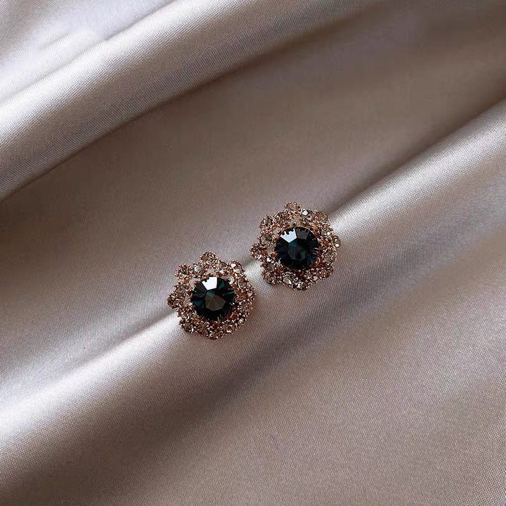 Black Zircon Glass Flower Stud Earrings - view 11