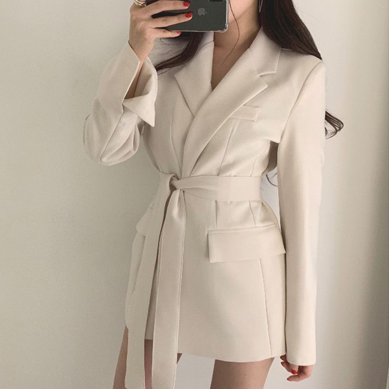 Women's Fall Korean Hong Kong Tie-Front Waist-Tie Blazer 2026 - Off White
