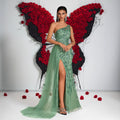 Women's One-Shoulder Off-Shoulder Tulle Premium Evening Gown Banquet