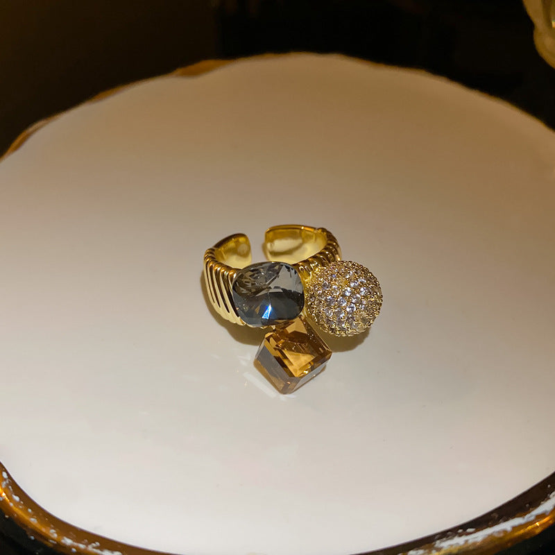 Vintage Rhinestone Flower Statement Ring - view 12