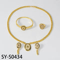 Western Statement Chunky Chain Stripe Cuban Chain Hip-Hop Women Personality Necklace Bracelet Set Ring Earrings Accessory Jewelry Set