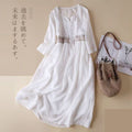 High-End Embroidered Cotton Linen Ethnic Style 3/4 Sleeve Mid-Length Dress