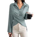 Office Elegant Long Sleeve Lapel Collar Tie-Front Fitted Cardigan + Shirt