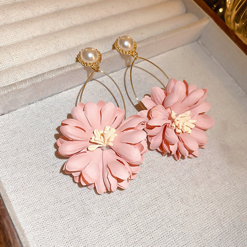 Pink Flower Rhinestone Drop Earrings - view 9