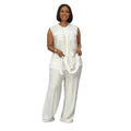 Office Casual Sleeveless Crew Neck Tie-Front Wide Leg Pants + Cardigan + Tank Top 2-Piece Set