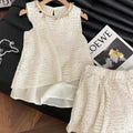 Women's Summer French Ethnic Sleeveless Hollow-Out Loose Tank Top 2-Piece Set 2026 - Apricot