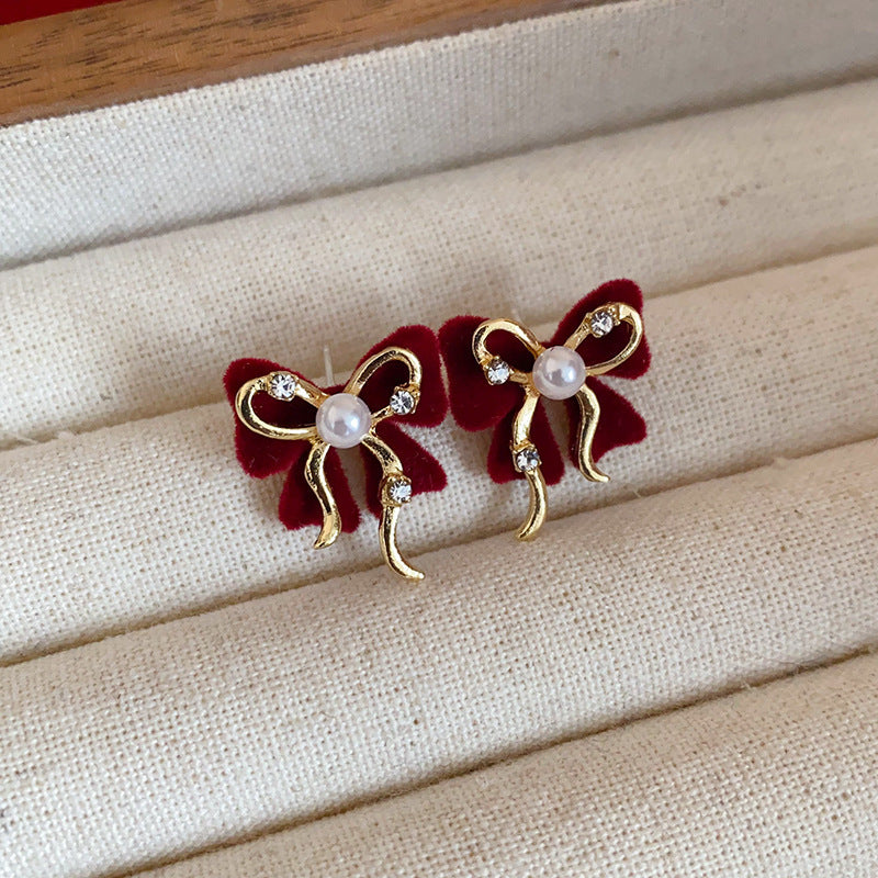 Red Velvet Flower Teardrop Stud Earrings - view 8