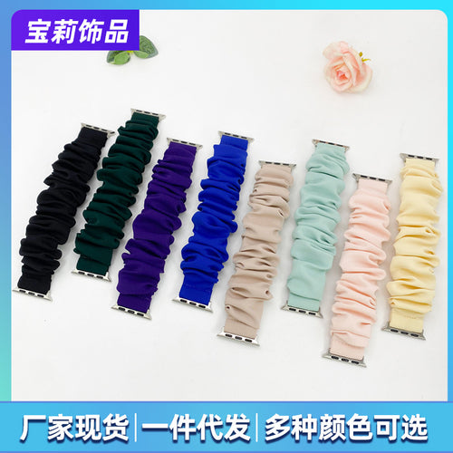 For apple watch876543SE Watch Overseas Women Solid Break Card Soft Satin Large Cord Hair Tie Band