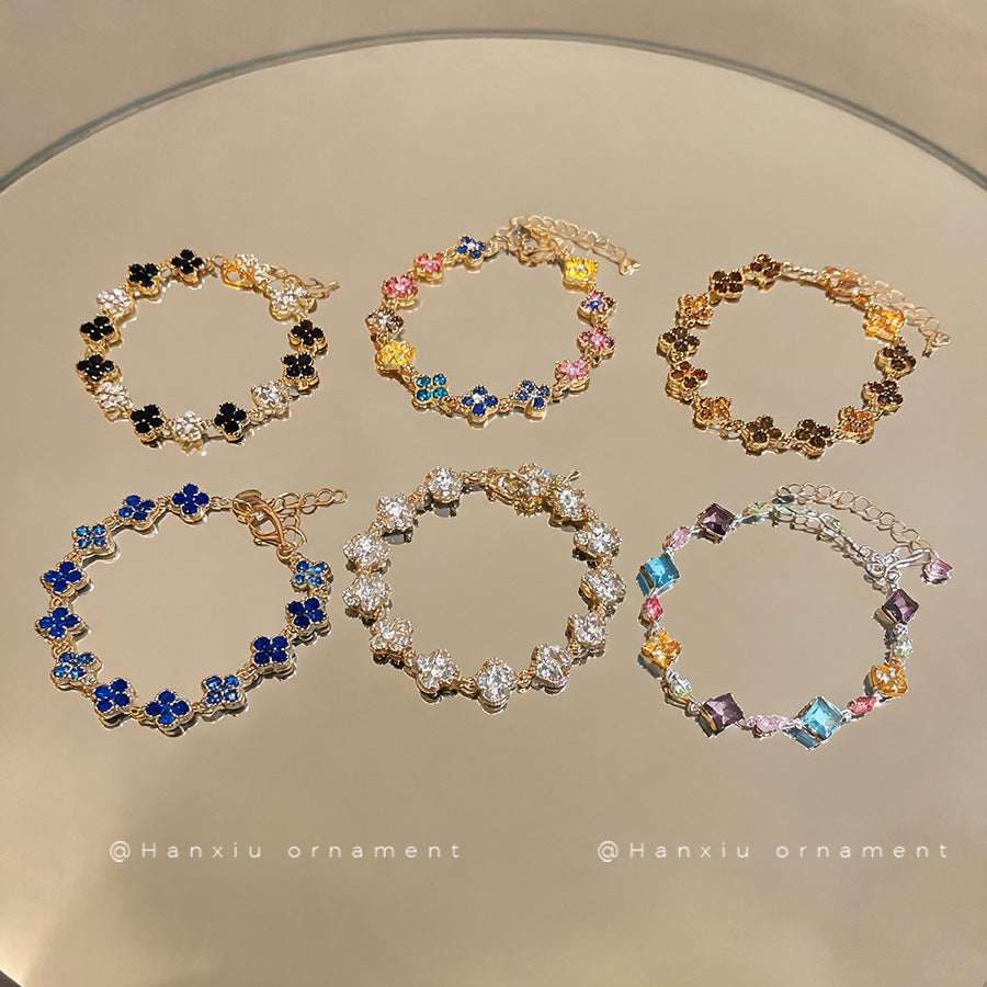 Rhinestone Four-Leaf Clover Bracelet - view 4