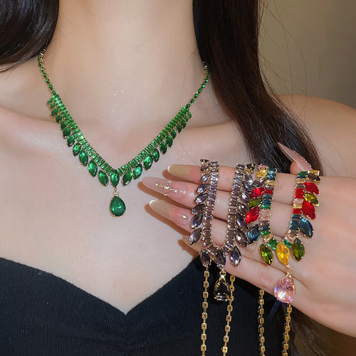 South French Flower Crystal Colorful Wheat Ears Fringe Jewelry Set Imperial Breeze Banquet Necklace Light Luxury Niche Necklace