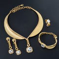 Amazon New Overseas Leaves Rhinestone Western Versatile Fashionable Premium Necklace Bangle Earrings Ring Set