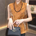 Summer New Chinese Retro Sleeveless Stand Collar Diagonal Placket Frog Button Shirt + Tee