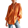 Casual Lantern Sleeve Long Sleeve V-Neck Ruffle Shirt