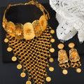 Dubai Imperial Breeze Gold Round Bead Fringe Flower Retro Light Luxury Niche Design Statement Necklace Earrings Set