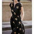 Silk Embroidered Little Black A-Line Dress, Summer
